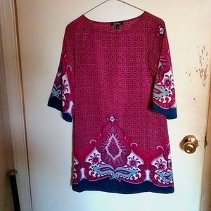 XS BeBop dress with different burgundy colors with blue & white.